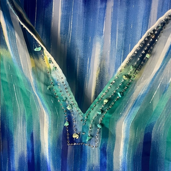 Chico's Vibrant Blue and Green Striped Blouse - Picture 3 of 3